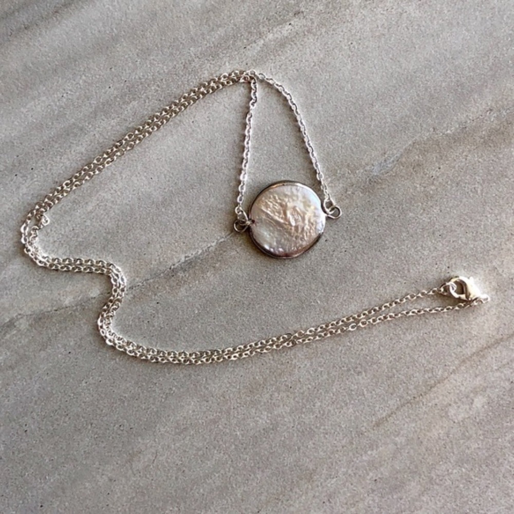 LAST ONE Silver Baroque Pearl Minimalist Necklace - Picture 2 of 4